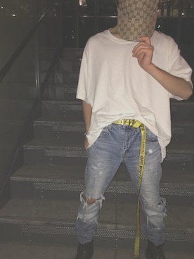 「off white（オフホワイト）のOFF-WHITE クラシックインダストリアルベルト（ベルト）」を使った、kousanさん（メンズ・160cm）の秋コーディネート