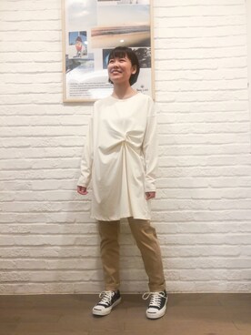 「Moname（モナーム）のアイテム（パンツ）」を使った、フタバさん（レディース・151cm）の春コーディネート