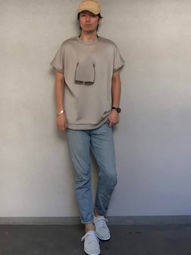 「MB（エムビー）のアイテム（帽子）」を使った、シーマさん（メンズ・180cm）の夏コーディネート