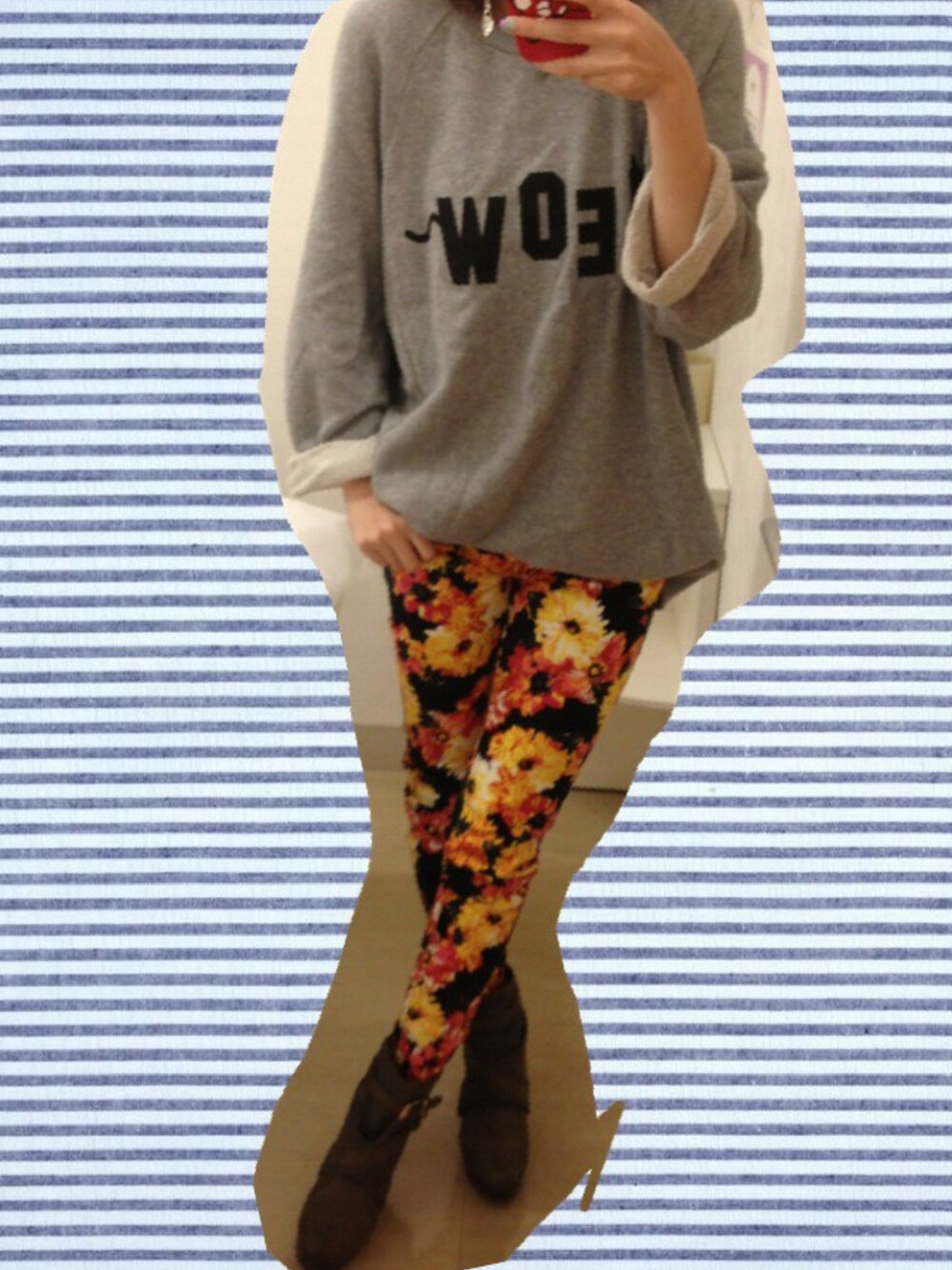 「スウェット、カラースキニーパンツ」｜「ROSE BUDのアイテム名不明（スウェット、グレー系）」を使った、やちさん（レディース・158cm）の春コーディネートの1枚目の写真