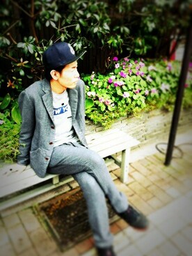 「BLACK&BLUE（ブラックアンドブルー）のアイテム（キャップ）」を使った、ICONSさん（メンズ・177cm）の秋コーディネート