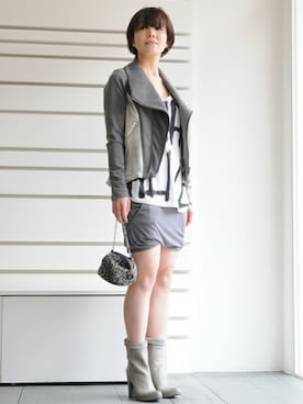 「HELMUT LANG（ヘルムートラング）のアイテム（ライダースジャケット）」を使った、culdeparisさん（レディース・162cm）の冬コーディネート
