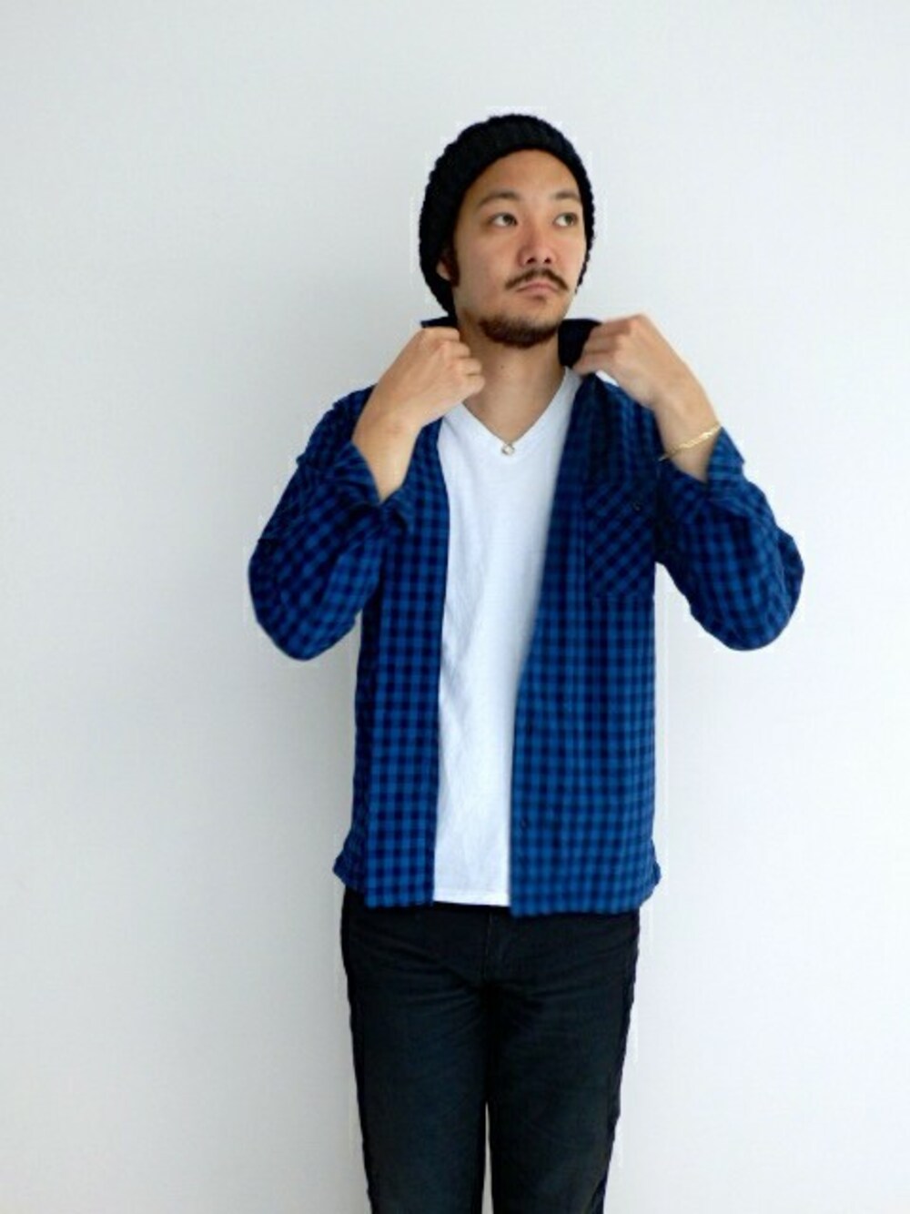 「JackmanのギンガムチェックL/S（シャツ/ブラウス、ブルー系）」を使った、Li【リチウム】さん（メンズ・173cm）の秋コーディネートの1枚目の写真