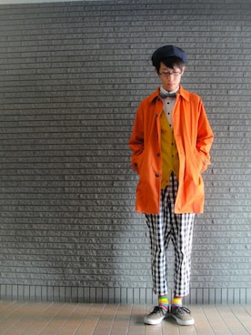 「グラニフ」｜「アイテム（ステンカラーコート）」を使った、のろ助さん（メンズ・177cm）の秋コーディネート