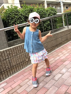 「PETIT BATEAU（プチバトー）のアイテム（スカート）」を使った、ahchanさん（キッズ・110cm）の夏コーディネート