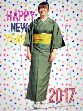 「アイテム（浴衣、グリーン系）」を使った、さくらこさん（レディース・164cm）の冬コーディネート
