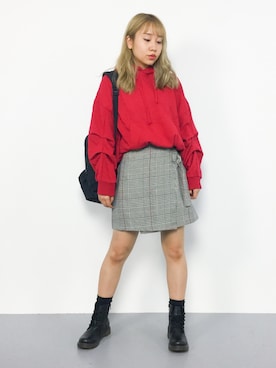 「WHO'S WHO gallery（フーズフーギャラリー）のグレンチェックラップミニスカート（スカート）」を使った、E R Uさん（レディース・157cm）の秋コーディネート