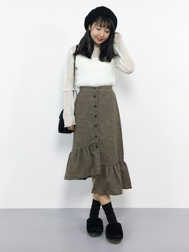 「Heather（ヘザー）のドットチュールインナー長袖   774856（Tシャツ/カットソー）」を使った、エル 🍒さん（レディース・157cm）の秋コーディネート