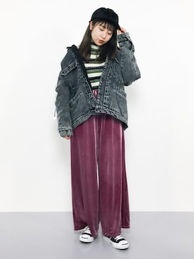「MURUA（ムルーア）のラメボーダータイトニット（ニット/セーター）」を使った、E R Uさん（レディース・157cm）の秋コーディネート