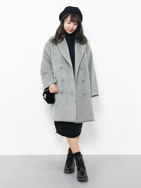 「one after another NICE CLAUP（ワンアフターアナザーナイスクラップ）のアイテム（チェスターコート）」を使った、エル 🍒さん（レディース・157cm）の冬コーディネート
