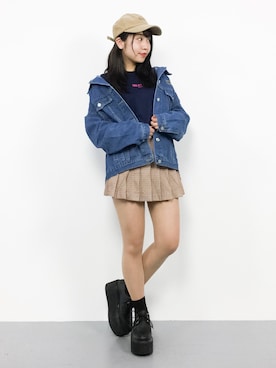 「MILKFED.」｜「アイテム（デニムジャケット）」を使った、エル 🍒さん（レディース・157cm）の冬コーディネート