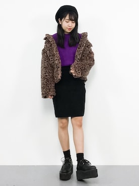 「MURUA（ムルーア）のオーバーボアＧジャン（ブルゾン）」を使った、E R Uさん（レディース・157cm）の冬コーディネート