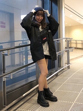 「STUSSY（ステューシー）のアイテム（ブルゾン）」を使った、エル 🍒さん（レディース・157cm）の冬コーディネート