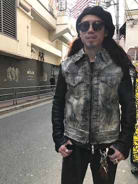 「大阪」｜「アイテム（ライダースジャケット）」を使った、AOKIFLASH‼︎!さん（メンズ・166cm）の冬コーディネート