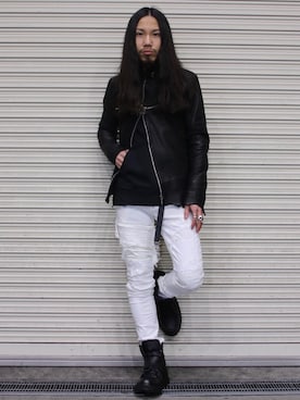 「大阪」｜「アイテム（ライダースジャケット）」を使った、AOKIFLASH‼︎!さん（メンズ・166cm）の冬コーディネート