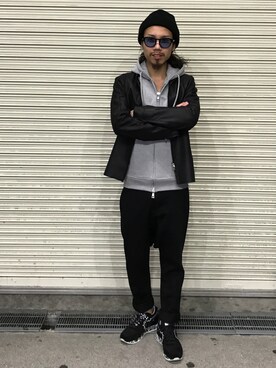 「大阪」｜「アイテム（ライダースジャケット）」を使った、AOKIFLASH‼︎!さん（メンズ・166cm）の冬コーディネート