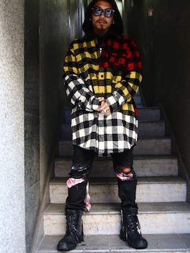 「KMRii（ケムリ）のアイテム（スニーカー）」を使った、AOKIFLASH‼︎!さん（メンズ・166cm）の夏コーディネート