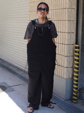 「レザーサンダル」｜「アイテム（オールインワン・サロペット）」を使った、AOKIFLASH‼︎!さん（メンズ・166cm）の夏コーディネート
