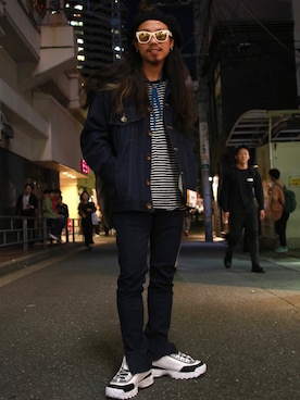 「ISAMU KATAYAMA BACKLASH（イサムカタヤマバックラッシュ）のアイテム（キャスケット）」を使った、AOKIFLASH‼︎!さん（メンズ・166cm）の秋コーディネート