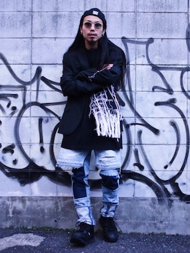 「Yohji Yamamoto（ヨウジヤマモト）のアイテム（帽子）」を使った、AOKIFLASH‼︎!さん（メンズ・166cm）の冬コーディネート