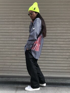 「ROYAL FLASH（ロイヤルフラッシュ）のアイテム（ニットキャップ/ビーニー）」を使った、AOKIFLASH‼︎!さん（メンズ・166cm）の春コーディネート
