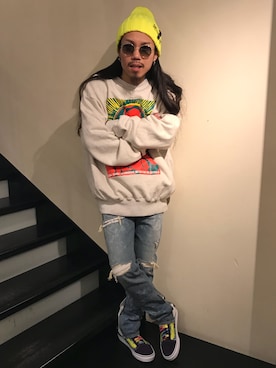 「ROYAL FLASH（ロイヤルフラッシュ）のアイテム（ニットキャップ/ビーニー）」を使った、AOKIFLASH‼︎!さん（メンズ・166cm）の春コーディネート