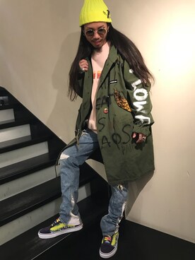 「ROYAL FLASH（ロイヤルフラッシュ）のアイテム（ニットキャップ/ビーニー）」を使った、AOKIFLASH‼︎!さん（メンズ・166cm）の春コーディネート