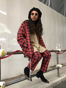 「ISAMU KATAYAMA BACKLASH（イサムカタヤマバックラッシュ）のアイテム（キャスケット）」を使った、AOKIFLASH‼︎!さん（メンズ・166cm）の秋コーディネート