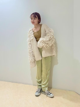 a ☆パッチワークループニットコーデ パッチワークループニットカーディガンを使った人気ファッション