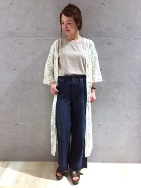「フリンジデニム」｜「アイテム（その他アウター）」を使った、risaさん（レディース・155cm）の夏コーディネート