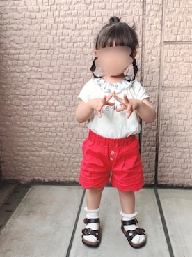 「アイテム（チノパンツ、オレンジ系）」を使った、❁Runa❁さん（キッズ・74cm）の夏コーディネート