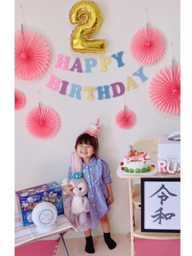 「誕生日」｜「アイテム（シャツワンピース）」を使った、❁Runa❁さん（キッズ・90cm）の秋コーディネート