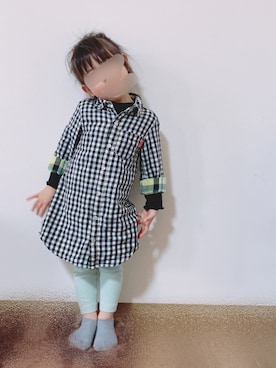 「Moujonjon（ムージョンジョン）のアイテム（シャツワンピース）」を使った、❁Runa❁さん（キッズ・90cm）の春コーディネート