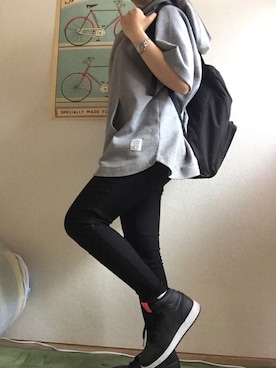 「ADPOSION（アドポーション）のアイテム（パーカー）」を使った、くろずさん（レディース・154cm）の夏コーディネート