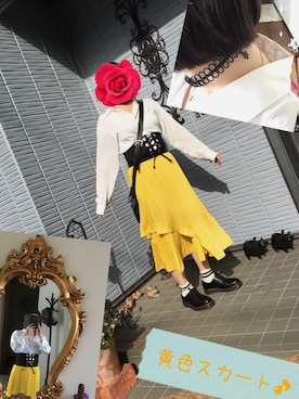 「MERCURYDUO（マーキュリーデュオ）のアイテム（スカート、イエロー系）」を使った、AKIさん（レディース・155cm）の春コーディネート