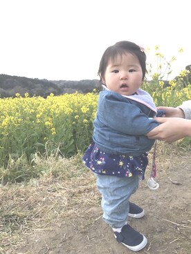 「赤ちゃん」｜「アイテム（デニムジャケット）」を使った、ymさん（キッズ・70cm）の春コーディネート