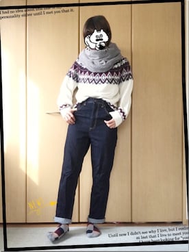 「ハイウエストストレートジーンズ」｜Nana.Wさん（レディース・163cm）の冬コーディネート
