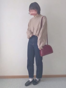 「ハイウエストストレートジーンズ」｜Nana.Wさん（レディース・163cm）の冬コーディネート