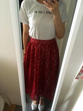 「earth music&ecology（アースミュージックアンドエコロジー）のアイテム（Tシャツ/カットソー、ホワイト系）」を使った、ルイズさん（レディース・154cm）の夏コーディネート