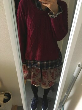 「axes femme（アクシーズファム）のスエード調花柄キュロット（その他パンツ、ベージュ系）」を使った、ルイズさん（レディース・154cm）の秋コーディネート