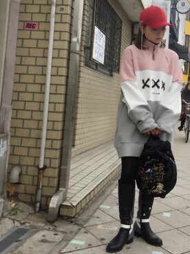 「L.H.P（エルエイチピー）のアイテム（キャップ）」を使った、nanae  sakataさん（レディース・153cm）の冬コーディネート