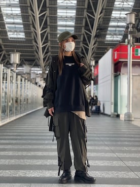 「DANKE SCHON（ダンケシェーン）のDankeSchon/ダンケシェーン/撥水ストレッチナイロンカーゴシャツ（シャツ/ブラウス）」を使った、nanae  sakataさん（レディース・153cm）の冬コーディネート