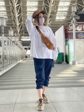 「MCM（エムシーエム）のアイテム（帽子）」を使った、nanae  sakataさん（レディース・153cm）の春コーディネート