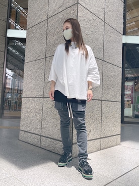 「DANKE SCHON（ダンケシェーン）のDankeSchon/ダンケシェーン/バイオウォッシュフラップパンツ（その他パンツ）」を使った、nanae  sakataさん（レディース・153cm）の夏コーディネート