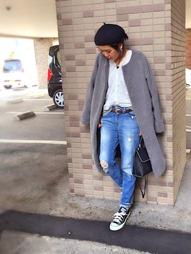 「コットンレース」｜「アイテム（ジャケット/アウター）」を使った、tamiさん（レディース・159cm）の冬コーディネート