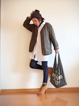 「ミリタリーアウター」｜「アイテム（ワンピース/ドレス）」を使った、tamiさん（レディース・159cm）の冬コーディネート