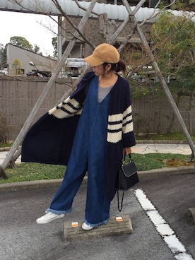 「フリンジデニム」｜「アイテム（サロペット/オーバーオール）」を使った、tamiさん（レディース・159cm）の春コーディネート