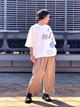 「Lui's（ルイス）のナローベルト（ベルト）」を使った、クリワキタカヒロさん（メンズ・172cm）の春コーディネート