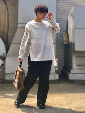 「Lui's（ルイス）のアイテム（チノパンツ）」を使った、クリワキタカヒロさん（メンズ・172cm）の夏コーディネート