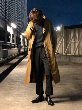 「秋のブラウンスタイル」｜「アイテム（トレンチコート）」を使った、クリワキタカヒロさん（メンズ・172cm）の秋コーディネート